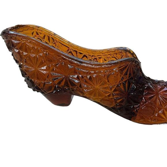 Vintage Fenton Daisy Button Glass High Heeled Shoe Brown Knobby 2" Tall - Picture 2 of 9